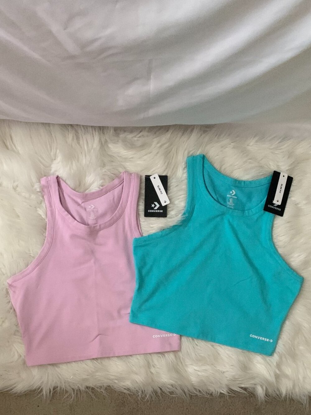 CONVERSE High Neck Knit Tank Top Set of 2 in Rose Pink/Double Cyan Sz LARGE